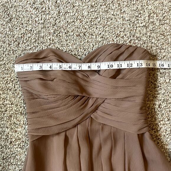 David's Bridal Dress Women 2 Brown Shift Short Strapless Zipper Lined Gathered - Picture 7 of 9